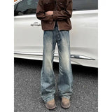 American Street Spring and Autumn Men and Women Trendy Hip Hop Straight Wash Jeans Couple Loose Retro Loose Casual Pants y2k