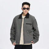 new Men's Canvas Jackets Novel design Color contrast Lapel Collar Single-breasted Jacket for Male Spring Clothing Tops coat