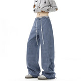 Men Checkered Casual Pants American Retro Loose Straight Pants Man Fashion Plaid Streetwear Spring New Hip Hop Trousers