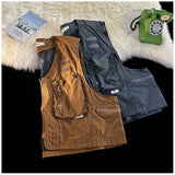American Outdoor Multi-function Short Vest Jacket Basic Commuting Versatile Vest Cityboy Workwear Waistcoat Aesthetic Urban Chic