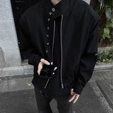 American Retro Multi-button Stand Collar Design Jacket Men Korean Hip Hop Coat High Street Hip-hop Solid Color Classic Jacket
