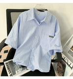 Japanese Striped Fashionable Short-sleeved Shirt Men Summer Thin Fashion Loose and Versatile Student Casual Shirt Aesthetic