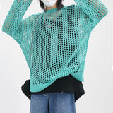 Mens Y2k Hollow Out Outfits See-Through Knit Shirts New Summer Fashion All-Match Casual Geometric Vintage Loose Smock Tops