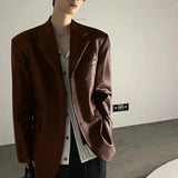 American Leather Jacket Retro Outfit Handsome High-end Men's Niche Shoulder Pad Suit Black PU Leather Jacket Chic Streetwear