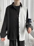Shirts Men Streetwear Ins Handsome Patchwork Long-sleeve Chic Fashion All-match Leisure Teens Youth Simple Daily Male Clothing
