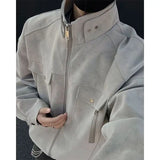 Street Zipper Jacket High-end Handsome Stand-up Collar Coat American 2025 Retro Handsome Work Jacket Loose Top Urban