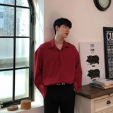 Double Collar Long Sleeve Shirt Men White Shirt Vintage Wine Red Shirts Men Korean Comfortable Blouse Casual Loose Lapel Shirt