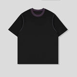 Men Cotton Tshirt Round Neck Contrast Collar Loose Fit Streetwear Summer Tee Shirt Breathable Soft Casual Comfort Mens Clothing