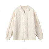 Diamond Graphics Textured Twist Zipper Men Cardigan Light Luxury Lapel Long Sleeve Sweater Coats Premium Quality Knitted Jackets