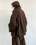 Autumn Winter Oversized Warm Soft Caramel Woolen Jacket Men Raglan Sleeve Loose Casual Unisex Clothing