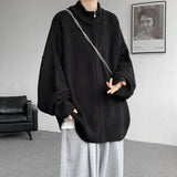 Spring Cardigan Coat Mens Knitted Sweater Stand Collar Loose Fit Big Tall Plus Size Solid Color Casual Outwear Fashion