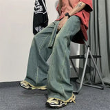 Spring and Autumn American Men and Women Trendy Personalized Straight Tube Washed Jeans Couple Loose Retro Wide Leg Casual Pants