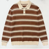 New American Trendy Men Polo Neck Sweater Light Luxury Striped Knit Long Sleeve Pullover Tops High Quality Loose Knitwear M-3XL