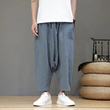 Chinese Style Men Solid Color Harem Pants Fashion Oversized Wide Leg Pants Women Casual Loose Crotch Hip-Hop Trousers