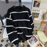 New Korean Trendy Men Sweater Light Luxury Knitted Drooping Stripe O Neck Long Sleeve Pullover Casual High Street Knitwear M-3XL