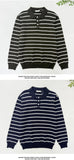 New American Trendy Men Polo Neck Sweaters Light Luxury Striped Knit Long Sleeve Pullover Tops High Quality Loose Knitwear M-3XL