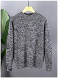 New Japanese Retro Men Sweater Light Luxury Knitted O Neck Grey Long Sleeve Pullover Casual Loose Premium Thickened Knitwear