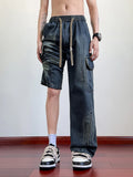 Summer Men's Jeans Flap Pockets Lightweight Denim Cargo Pants Big Size 8XL 7XL 6XL Wide Leg Baggy Jeans Straight Trousers
