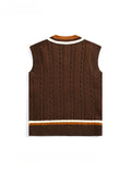 Men's British Retro College Style Color Block V-neck Sleeveless Knitted Vests Autumn Winter Versatile Layered Sweater Waistcoat