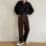 Brown Black Suit Pants Men Fashion Social Mens Dress Pants Korean Loose Straight Wide Leg Pants Mens Office Formal Trousers