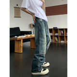 American street men and women spring and autumn straight tube washed workwear jeans for couples loose retro casual pants y2k