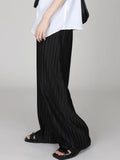 Men Clothing Spring Autumn Ice Silk Pleated Wide Leg Pants Elastic Waist Causal Loose Straight Trousers For Male
