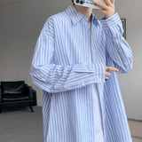Blue Striped Shirt Men Fashion Society Mens Dress Shirt Korean Loose Long Sleeved Shirt Mens Casual Shirts Large Size 5XL