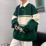 Contrast Color Sweatshirts Men All-match Loose Striped Fashion Turn-down Collar Comfortable Warm Daily Streetwear Chic Leisure