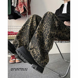 Trendy Leopard Print Jeans Man pants fasnion unisex American High Street Trousers Harajuku Style Baggy High Waist Casual Pants