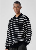 New American Trendy Men Polo Neck Sweaters Light Luxury Striped Knit Long Sleeve Pullover Tops High Quality Loose Knitwear M-3XL