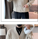 Men Cardigan Fashion Luxury Knitted Sweater Coats Trendy Japanese Retro V Neck Long Sleeve Jacket Casual Stylish Knitwear M-3XL