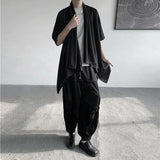 Summer Japanese Darkness shirt Man Cardigan Harajuku Woman Black Coat Cloak Beach Shirt Obi Streetwear Loose Thin Outer