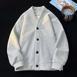 Korean Sweatshirts Men Fashion Solid Color Style Hoodies Autumn Brand Casual Loose Coat Street Thick Warm Male Cardigans