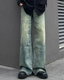 Wide Leg Jeans Men Loose Full Length Mid Waist Bleached Washed Teenagers European Style Retro Harajuku Prevalent Minimalist Chic