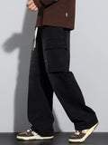 New Men's Baggy Straight Cargo Jeans Elastic Waist Vintage Blue Black Smoky gray Denim Pants Fashion High Street Male Trousers