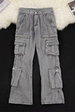 Men Straight Leg Cargo Workwear Jeans Multi Pocket Tactical Pants Durable Denim Trousers Outdoor Utility Casual Mens loose pants