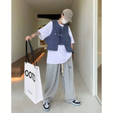 Mens Vests Unisex Casual Fashion Spring Autumn Loose All-match Sleeveless V-neck Daily Japanese Style Solid Color Teenagers Chic