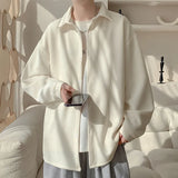 White Long Sleeved Shirt Men Fashion Black Casual Shirt Men Streetwear Korean Loose Pleated Shirt Mens Ice Silk Shirts M-3XL