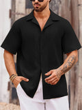 Casual Mens Linen Shirts Spring Summer Fashion Short Sleeve Buttoned Lapel Shirt For Men Vacation Seaside Beach Cardigans