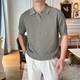 New Fashion Business Tops Men's Polo Shirt Light Luxury Leisure Knitted V Neck T-shirts for Man Korean Popular Short Sleeve Tees