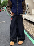 Y2K Streetwear Red Plaid Washed Black Baggy Cargo Jeans Pants For Men Clothing Straight Long Trousers Ropa Hombre