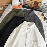 New Men Luxury Korean Style Shirts Casual Long Sleeve Drapped Solid Color Button-down Cardigan Fashion Japanese Blouse 2025 New