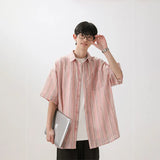 Summer men Short Sleeve Shirt For Men Striped Loose Polos Lapel Shirts New unisex High Street Pocket Blouse Couple shirt