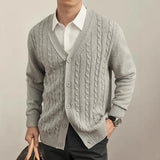 New Men Luxury Knitted Cardigan Jacket Fashion V Neck Button Sweater Long Sleeve Streetwear Leisure Premium Coat Autumn Knitwear
