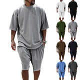 Summer New Men's Set Japanese Style Plus Size Casual Loose Sports Suit Short Sleeve T-shirt Shorts Two-piece Men's Clothing
