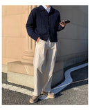 Korean Jacquarded Cardigan Coat Light Luxury Knitted Lapel Long Sleeve Men Sweater Jackets Autumn Leisure Premium Knitwear M-3XL