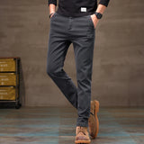 Men's Business Casual Pants Stretch Slim Fit Straight Semi-elastic Waist Trousers Solid Classic Office Work Male Clothing