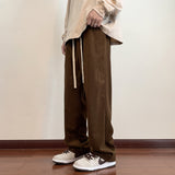 Privathinker Korean Corduroy Men's Casual Pants Drawstring Man Straight Trosuers Streetwear Harajuku Baggy Pants Bottoms