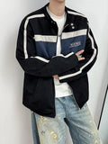 Retro Contrast Jacket Motorcycle Suit Suede Stand Collar Jacket Men's High-end Outdoor Niche Bomber Jacket Baseball Uniform Suit