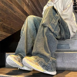 Spring and Autumn New Style Men and Women Trendy Personality Large Pocket Straight leg Jeans American Couple Loose Casual Pants
